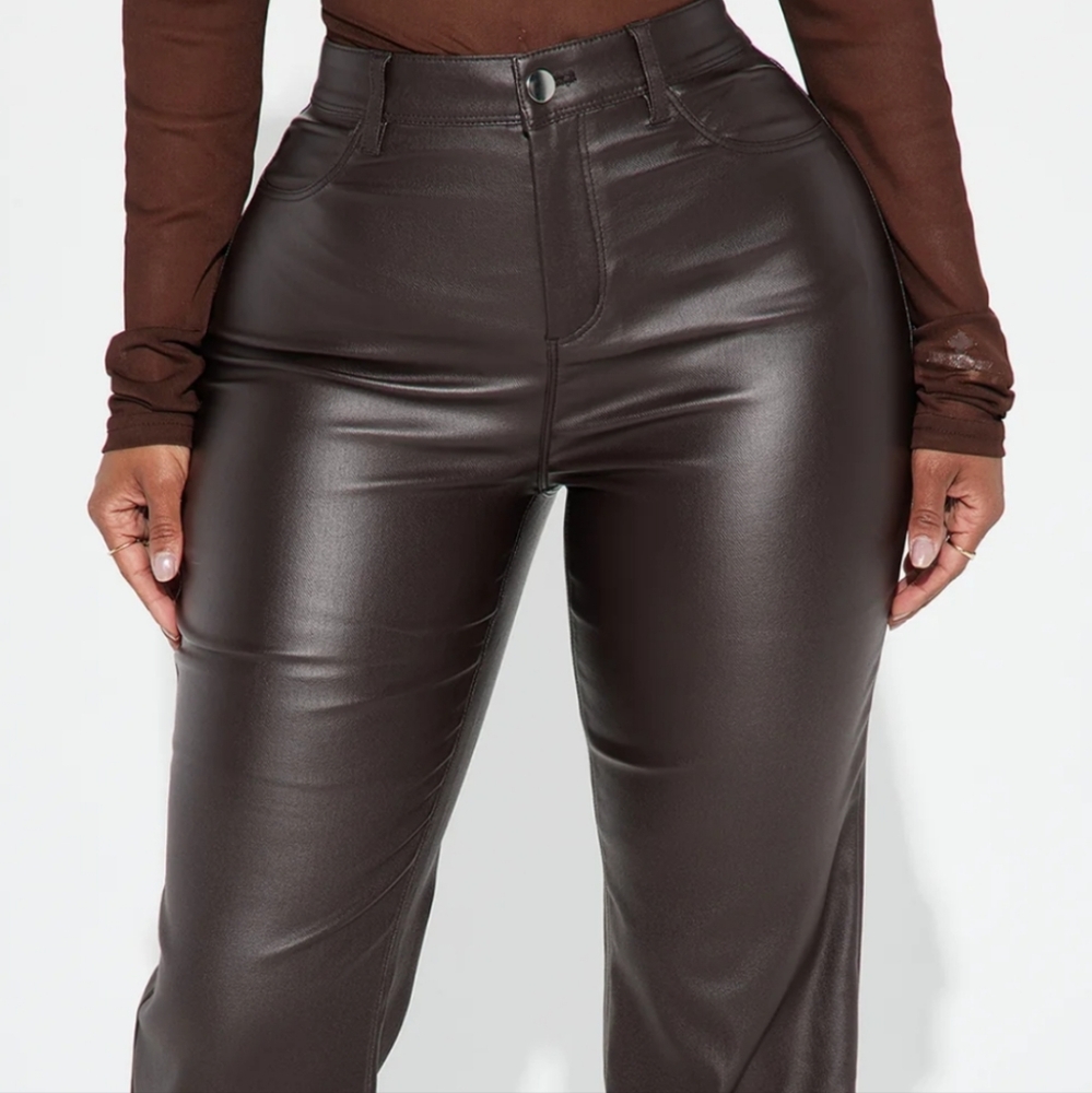 Fashion Nova Dark Brown Faux Leather Pants